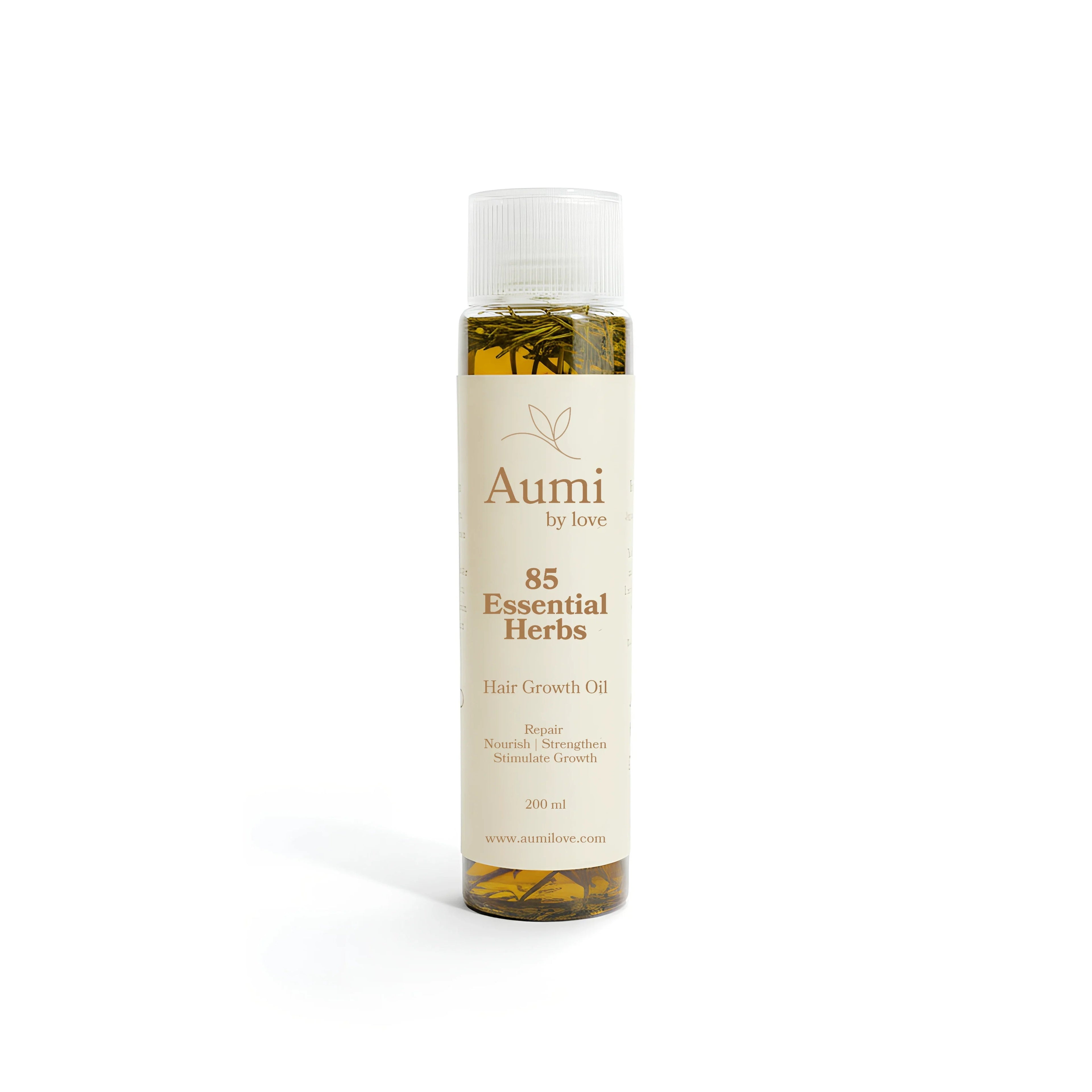 AumibyLove 85 Essential Herbs Hair Growth Oil bottle, organic herbal skincare product